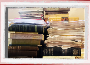 Blog Intro: What to Expect Here are intermittent impressions of my real life that alter my perspective. As an example, though, the picture shows my manuscripts stacked with reference books. 